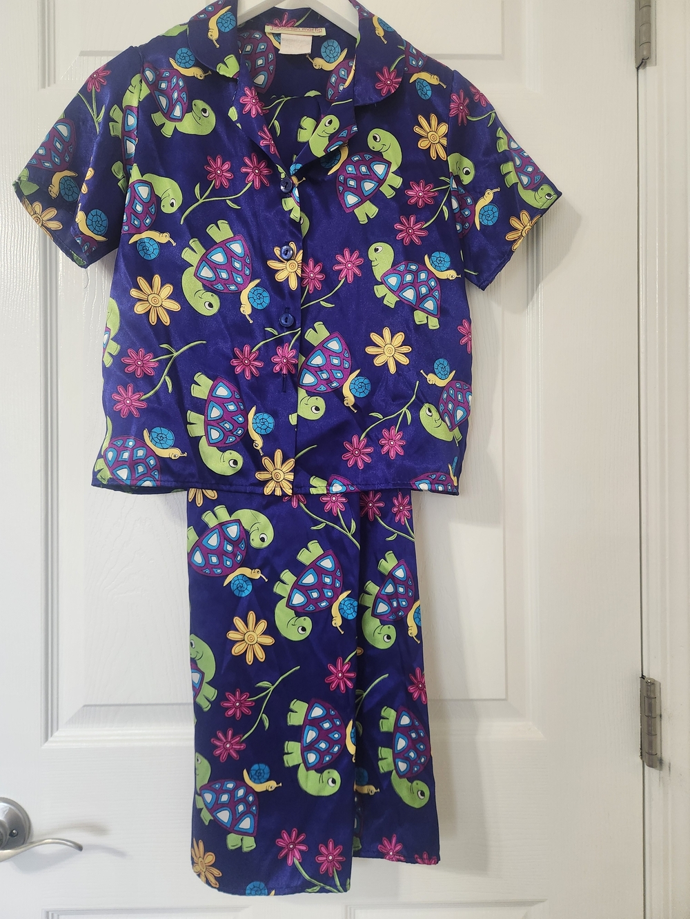 Vtg Jonathan Martin Y2K Turtle Snail Satin Pajama Set Women's Petite Size Unknow